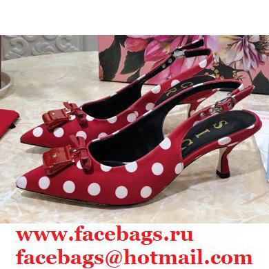 Dolce & Gabbana Heel 6.5cm Leather Dot Print Sicily Slingbacks Red 2021